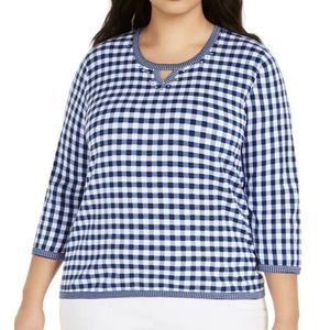 Alfred Dunner NWT Blue White Gingham Long Sleeve Sweater Womens Plus Size 2X